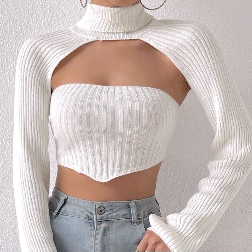 Knit Crop Turtleneck Sleeve Shrug